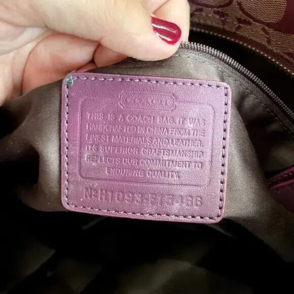 Coach East West Circle Patchwork Zip Tote Shoulder Bag Purple Leather Canvas - Picture 12 of 12